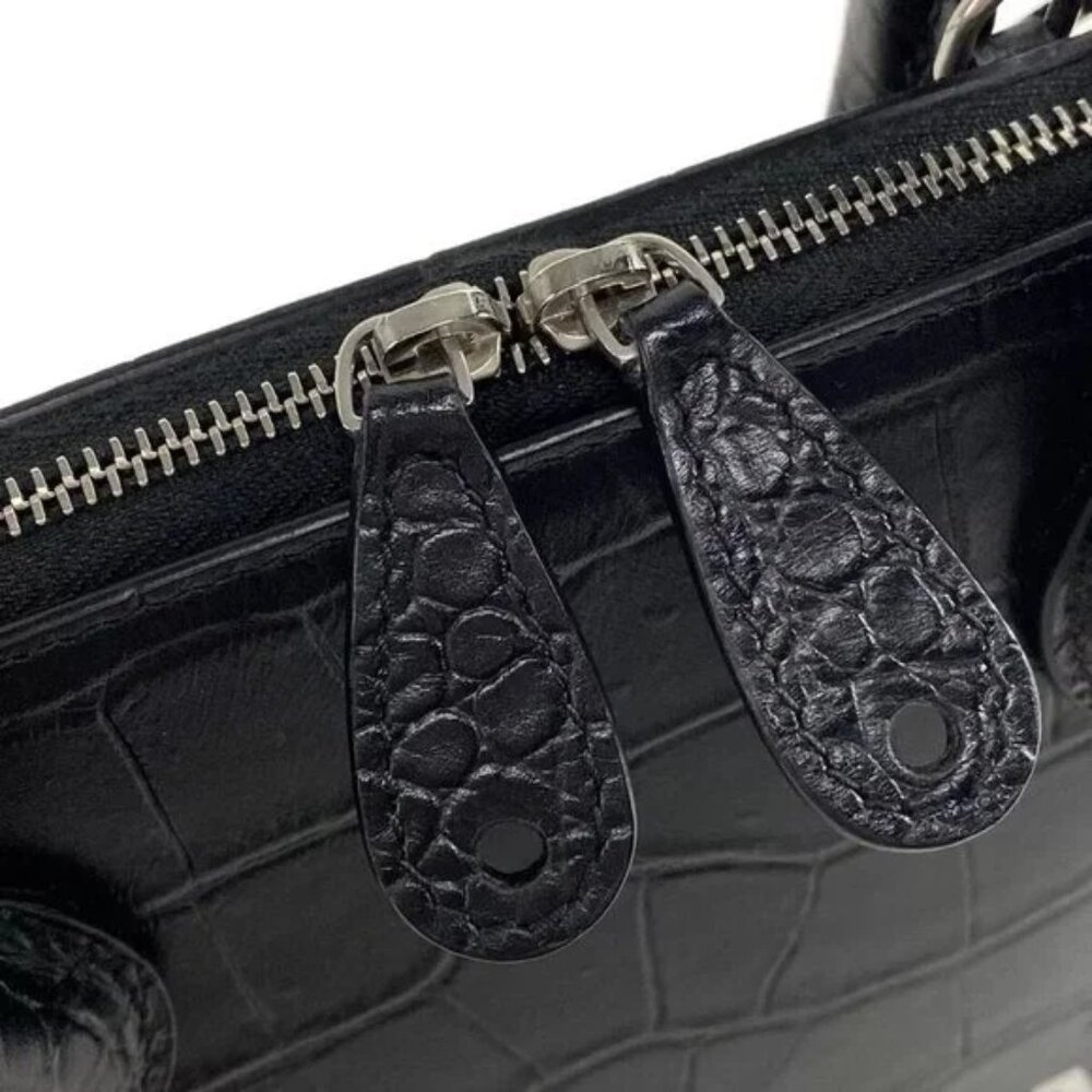 100% Auth BALENCIAGA Ville Top Handle S Black White Leather Handbag 859-113024 - Picture 11 of 14